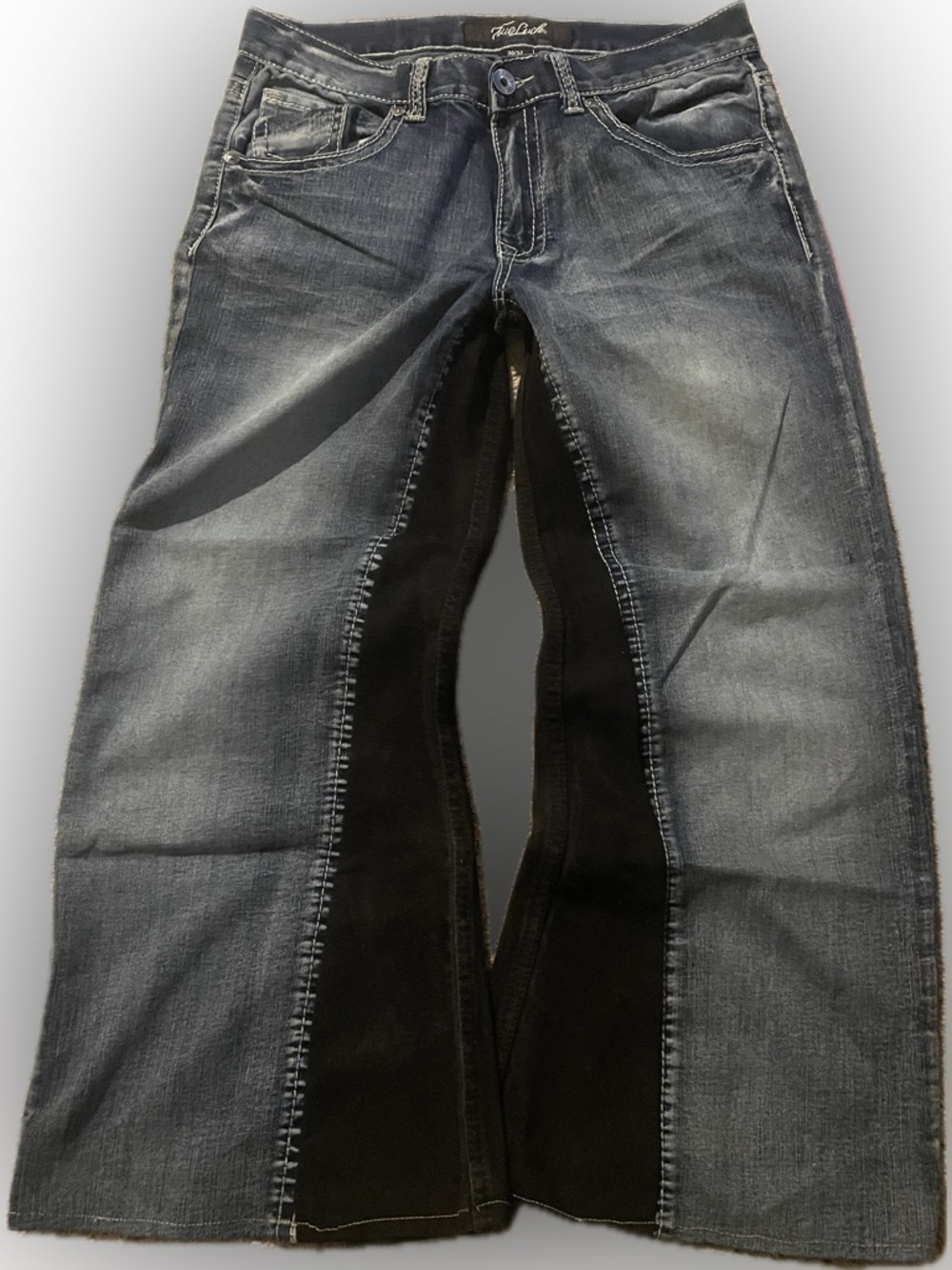 custom Men’s Flare Two-Tone Washed Panel Black Jeans